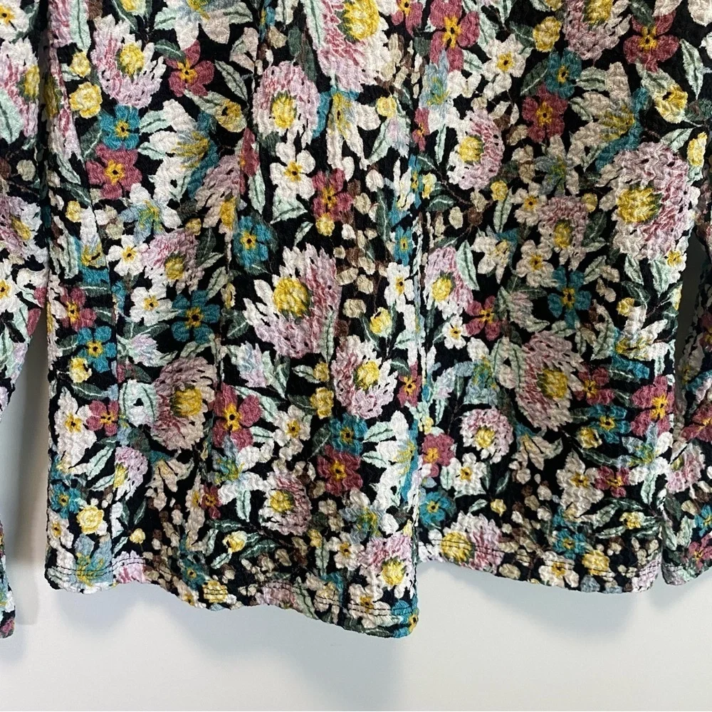 LOFT Floral Shirred Puff Sleeve Shirt! V-Neck Long Sleeve Size Small S